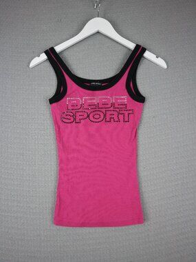 Bebe Sport Hot pink size M embellished Tank Top Ribbed Gradient Made in USA Y2K